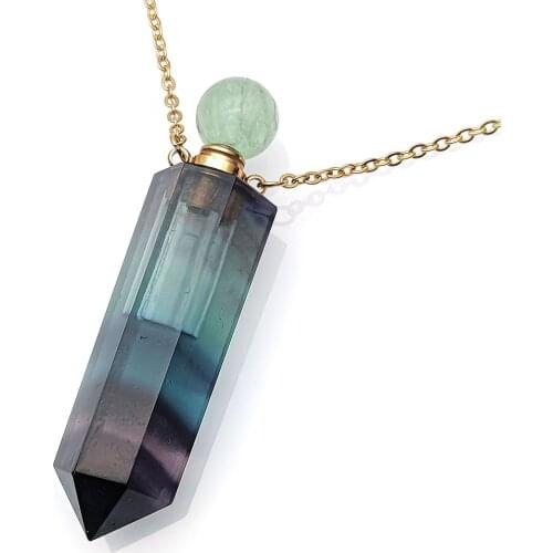 5pc Beautiful Natural Fluorite Essential Oils Perfume Bottle Pendant Necklace Fine Jewelry Women Gift