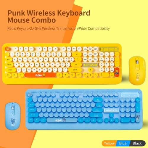 2.4GHz wireless Keyboard Cute Retro Round Keycap mouse combo Keyboard Mouse Combo Punk Keyboard mice Combo Keyboard Mouse Set