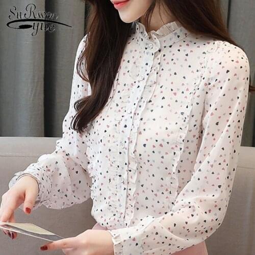 Blusas mujer de moda2021 feminine blouses ladies tops for women shirts women tops chiffon shirt Stand white women blouse 5404 50