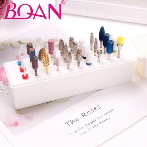 BQAN 30 Holes Nail Art Drill Grinding Polish Head Bit Holder Display Storage Box Nail Drill Bits Organizer Nail Stand Manicure