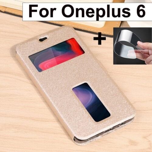 Luxury Open window case For Oneplus 6 A6000 Phone case Back Cover One plus6 1+6 flip PU leather Case For Oneplus6 cover shell