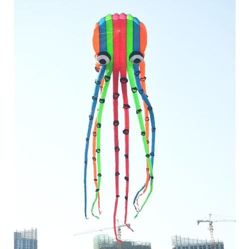 Black 3D kitesurf beach weifang sport kite flying eyes octopus large kites toys waterproof nylon fabric soft kite bar windsock