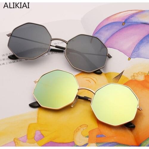 ALIKIAI Mercury coating Kids Sunglasses Dual Beam Children Baby Boys Girls Protection Sun Glasses Personas Goggle UV400 Hexagon