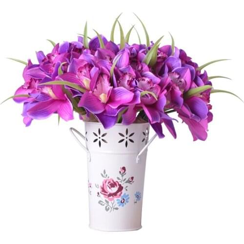 Artificial flowers Orchids 12 flower heads/pcs orchid silk white Cymbidium silk flowers for home party decoration Free shipping