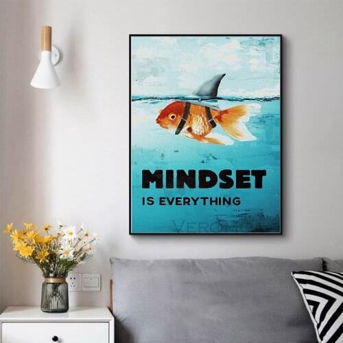 Mindset Is Everything Shark Fish Pictures Wall Art Canvas Painting Printed Home Decor Motivational Nordic Poster for Living Room