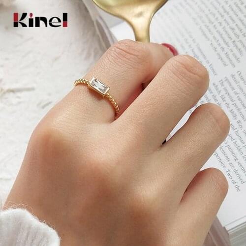 Kinel 925 Sterling Silver Rectangle Zircon Ring Simple And Fashion Wedding Engagement 925 Silver 18K Gold Woman Jewelry bague