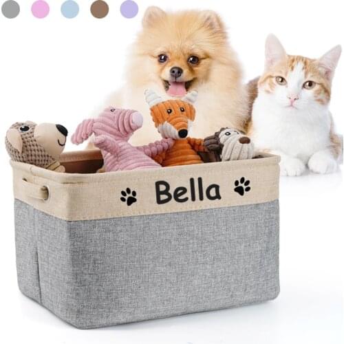Dog Storage Baskets Personalized Toy Organizer Foldable Canvas Basket Box For Pet Toys Clothes Things Storage Dog Accessories
