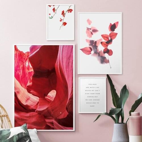 Red Landscape Maple Leaves Plum Blossoms Canvas Painting Wall Art Nordic Posters and Prints Wall Pictures for Living Room Decor