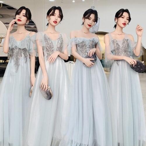 Bridesmaids Dresses Illusion Short V-Neck Beading Embroidery Sequined Lace Tulle Off The Shoulder Women Wedding Party Gown E287