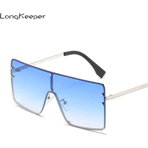Rimless Oversize Square Womens Sunglasses Men Brand Design Metal Frame Gradient UV400 Sun Glasses For Female Shield Shades