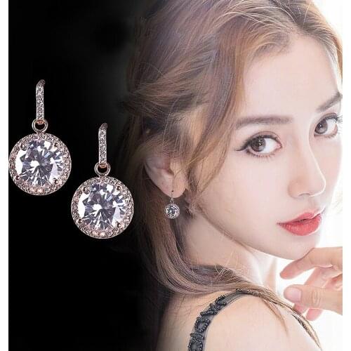 Solid 18K Yellow White Gold 0.5Ctw 5mm DF Color Halo Moissanite Drop Earrings Wedding Earrings Birthday Gift For Women