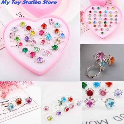 12pcs heart Rings Toy For Girls Children Ring Set Beauty Heart Display Box