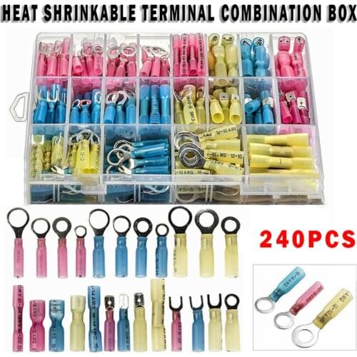 240Pcs Heat Shrink Connectors Set Wire Crimp Terminal Kit for Marine Auto Insulated Electrical Terminal Block Combination Box