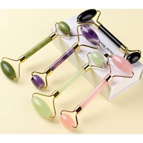 Natural Jade Facial Roller Face Lift Slimming Massager Skin Care Tightening Massage Tool Rose Quartz/Amethyst/Aventurine Stone
