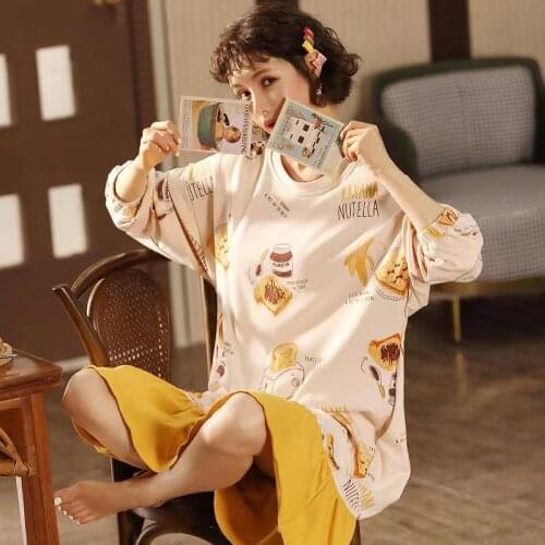 New autumn nightdress long-sleeved knitted cotton sweet princess style can be worn outside ladies' home wear