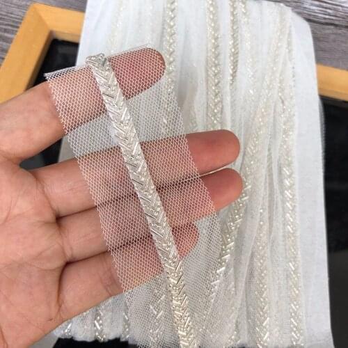 Off White Beaded Lace Trim Tape Fabric Ribbon DIY Collar Sewing Garment Headdress Net yarn lace materials