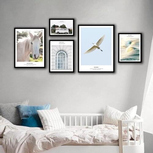 White Horse and Bird Nordic Posters And Prints Wall Art Canvas Painting Wall Pictures For Living Room Decor