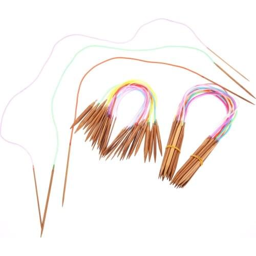 18 Pcs 40/60/80/100/120cm Colorful Plastic Tube Carbonized Bamboo Circular Knitting Needles Crochet Hooks Hand Sewing Tool Craft
