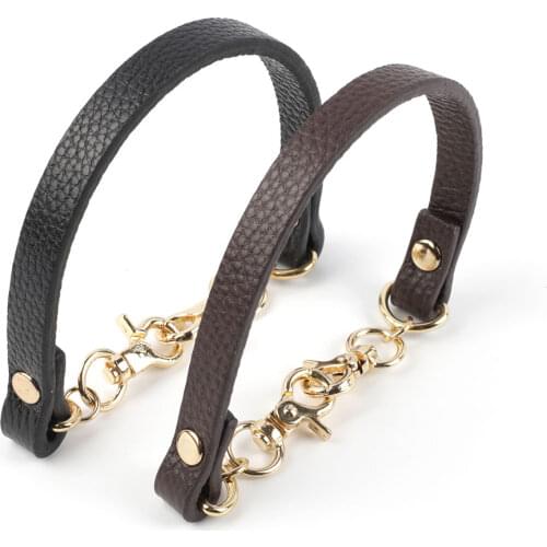 Cow Leather Handle Shoulder Strap Lychee Pattern Short Bag Strap Black Coffee Handbag Replacement Wrist Straps