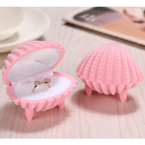 Pink Velvet Shell Shaped Wedding Ring Box Earring Necklace Holder Jewelry Display Organizer Packaging Gift Box Wholesale HZ011
