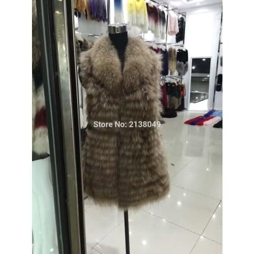 SF0155 Long Style Real Fur Animal Natural Fur Vest Raccoon Fur Collar