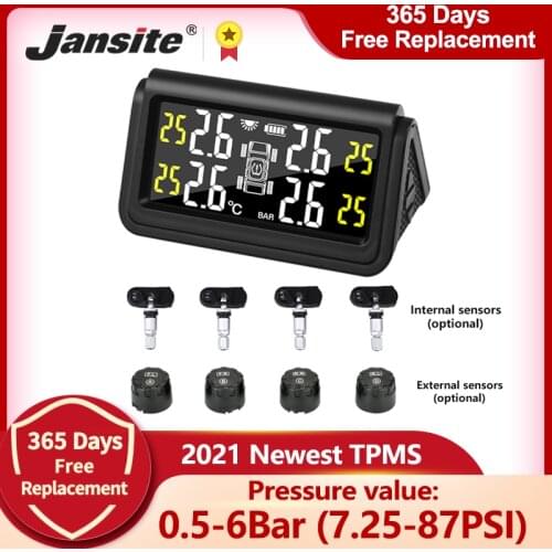 Jansite Big Screen TPMS Car Tire Pressure Monitoring Intelligent System Solar Power Digital Display Auto Alarm Monitor 4 Sensors