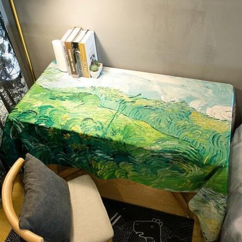 Retro Digital Printed Tablecloth Waterproof Oilproof Painting Style Table Cover For Home Kitchen Dining Mantel Decorative Nappe