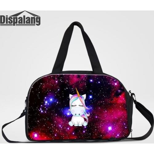 Women Canvas Travel Bags Duffle Universe Space Unicorn Printing Crossbody Shoulder Bag Handbag Men Hand Luggage Customize Duffel