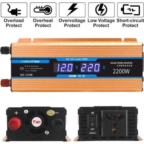 Car Inverter Converter DC 12v To AC 220V Modified Sine Wave Power USB 1200 1600 2200W Voltage Transformer Solar LED Car Charger