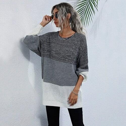 Oversized Large Loose Color Blocked Sweaters Female Spring Slim Knit Jumpers O Neck Pullovers Fall Womens Clothing Tops