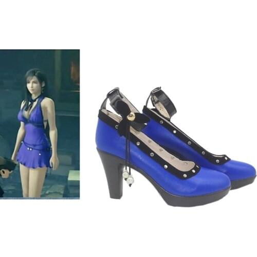 Game Final Fantasy VII Remake Tifa Cosplay Shoes FFVII FF7 Tifa Lockhart Cosplay High Heeled Shoes Women Blue Shoes EU Size