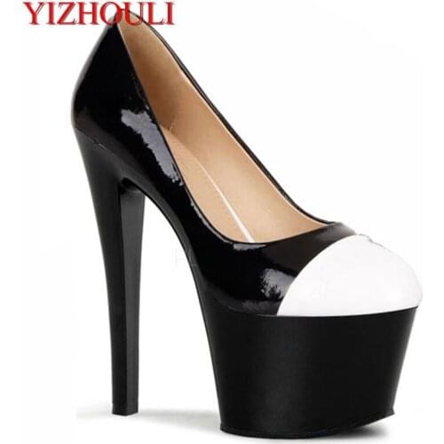 17cm Fashion Shoes Woman Sexy Ultra High Heels Platform Pumps Womens Sexy Shoes With White Black Colorant Match Pumps