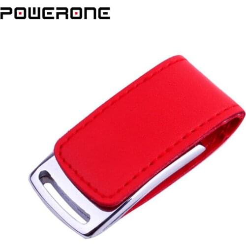 POWERONE Leather & metal keyring chain USB flash drive PenDrive fashion creativo USB 2.0 memory stick 64GB 16gb 32gb 4gb U Disk