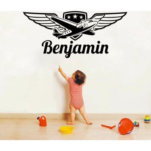 Customized Name Airplane Wall Sticker Vinyl Sticker Childrens Room Boy Room Decoration Warehouse Garage Door Wall DecorationD11