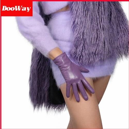 DooWay Women Real Leather Gloves Purple Imported Goatskin Leather Wrist Short Vintage Classic Warm Driving Gloves