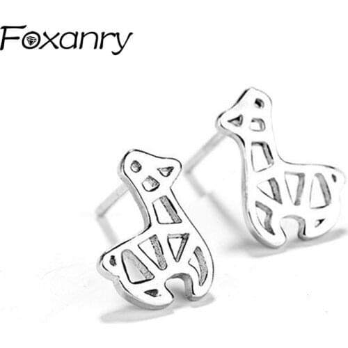 Foxanry Prevent Allergy 925 Sterling Silver Stud Earrings for Women New Fashion Creative Giraffe Design Party Jewelry Wholesale