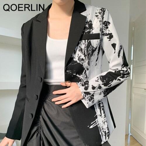 Women Blazer Character Alphabet Fun Print Single-breasted Long Sleeve Suit Female Retro Casual Jacket Coat Fashion Office Blazer