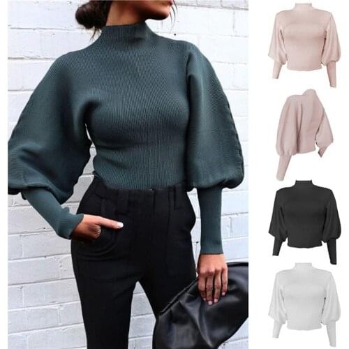IMucci Autumn Winter Turtleneck Wool Sweaters Women Long Lantern Sleeve Fashion Females Pullovers Solid Tops Women Clothing