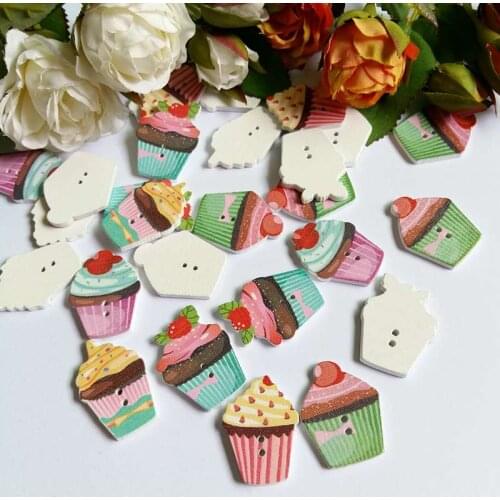 50pcs cake Shaped 2 Holes Wooden Sewing Buttons Random Mixed Scrapbooking Supplies For Craft botones decorativos