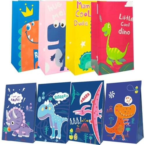 Dinosaur Treat Children Birthday Kraft Paper Bags For Treat Kids School Pink Blue goodie bags Home Party Supplies