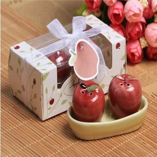 6SETS Red Apple Design Ceramic Salt&Pepper Shakers Baby Birthday Keepsake Wedding Seasoning Pots Party Supplies