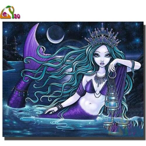 5D Diy Diamond Painting Mermaid Cross Stitch Kits Diamond Embroidery Fantasy Moon Girl Needlework Diamond Mosaic Home Decoration