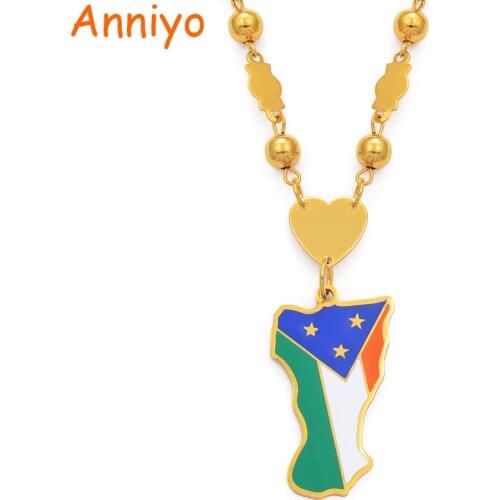Anniyo Mokil Atoll Flag Pendant Beads Chain Necklaces Women Men,Stainless Steel and Enamel Micronesia Jewelry #077821