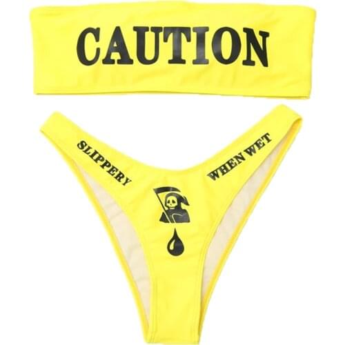 Bikini Letter Print Sexy Bandeau Swimwear Women Push Up Female Bather Bathing Suit Beachwear Swimming Suit Biquini Swimsuit 2021