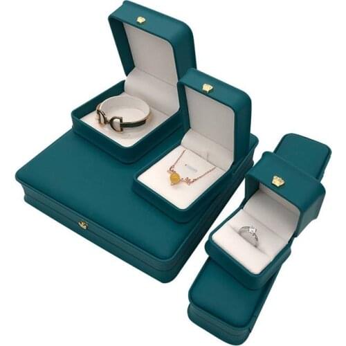 CANZE Crown Dark Green Jewelry Packaging Box Necklace Earrings Jewelry Case PU Leather Ring Packaging Box