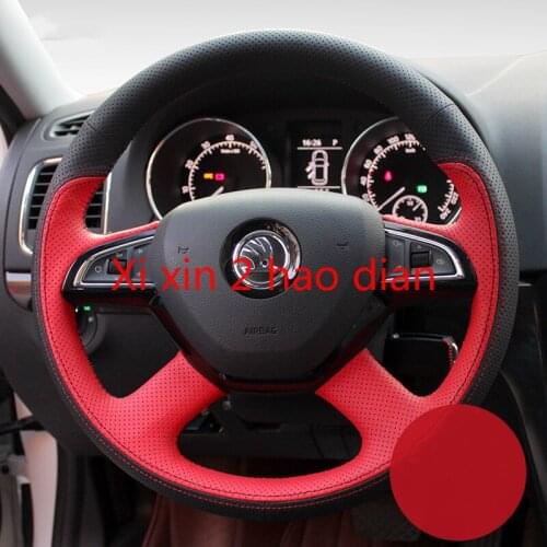 For Skoda Kodiaq Octavia SUPERB KAROQ Fabia DIY custom suede leather hand stitched steering wheel cover interior accessories