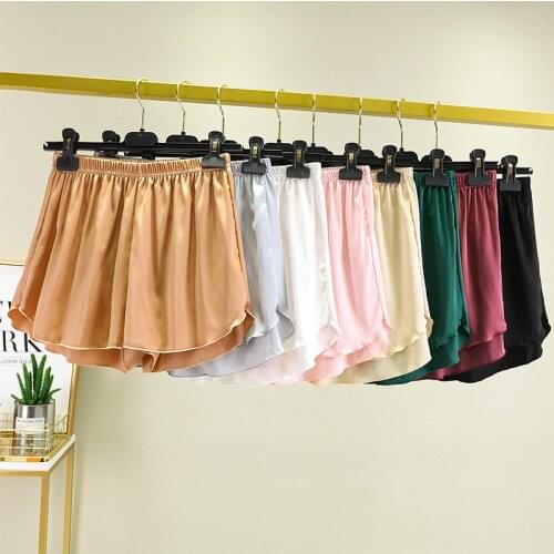 Pure Candy Color Cute Sleep Bottoms Silk Pajama Shorts Women Elastic Waist Loose Pijamas Out Wear Safety Shorts Pants