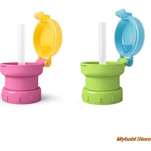 Kids Water Bottle Cap Spill Proof Juice Water Bottle Twist Cover Cap with Straw Adapter Children Drinking Straw Sippy Cap Feeder