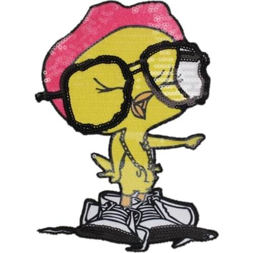 T shirt Women patch sequins 314mm cartoon bird deal with it cute biker patches for clothing stickers t shirt mens free shipping