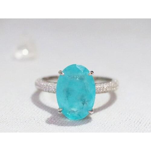 925 Sterling Silver Oval Finger Rings for Women Silver Elegant Paraiba Tourmaline Engagement Wedding Statement Jewelry